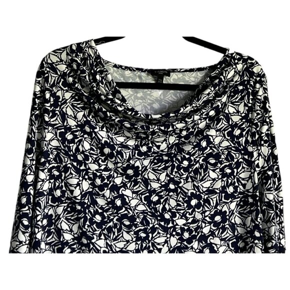 Talbots Petite Womens Floral Print Cowl Neck Top XLP Navy White 3/4 Sleeve - Picture 2 of 6